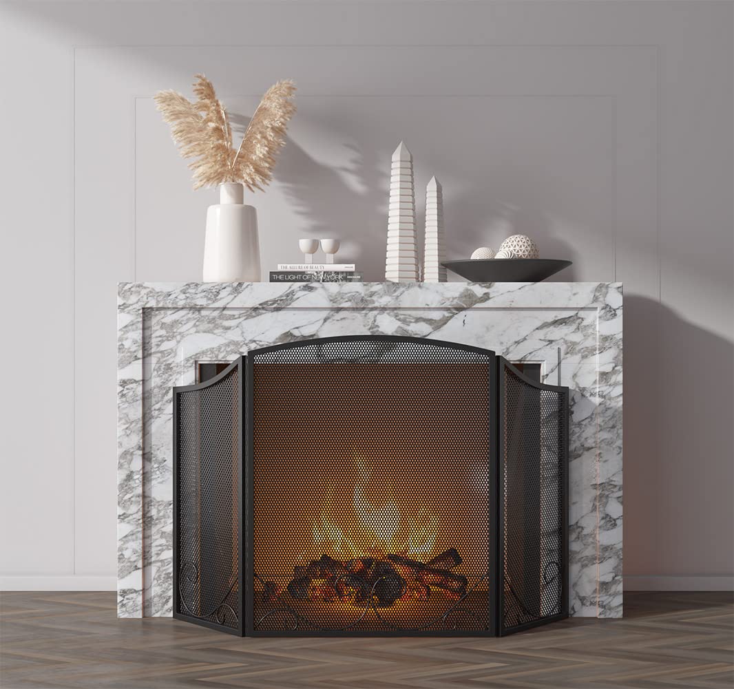 Black Wrought Iron Fireplace Screen J11527