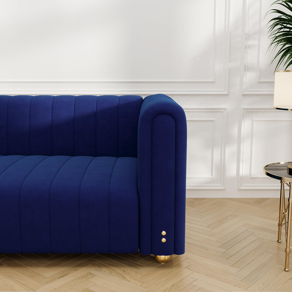 Blue Tufted Velvet Sofa with Metal Legs R6358