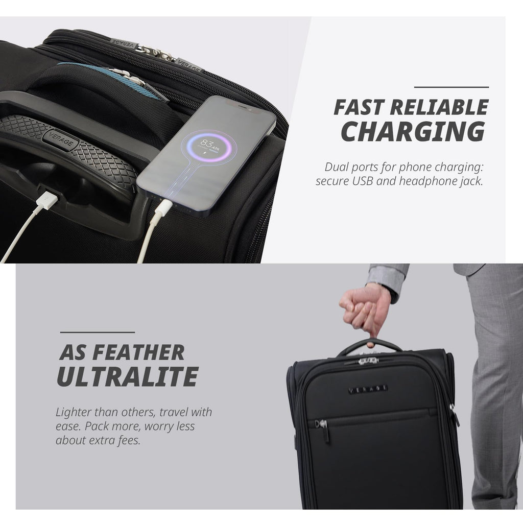 14 inch Black Softside Underseat Carry On Luggage with Wheels R8503