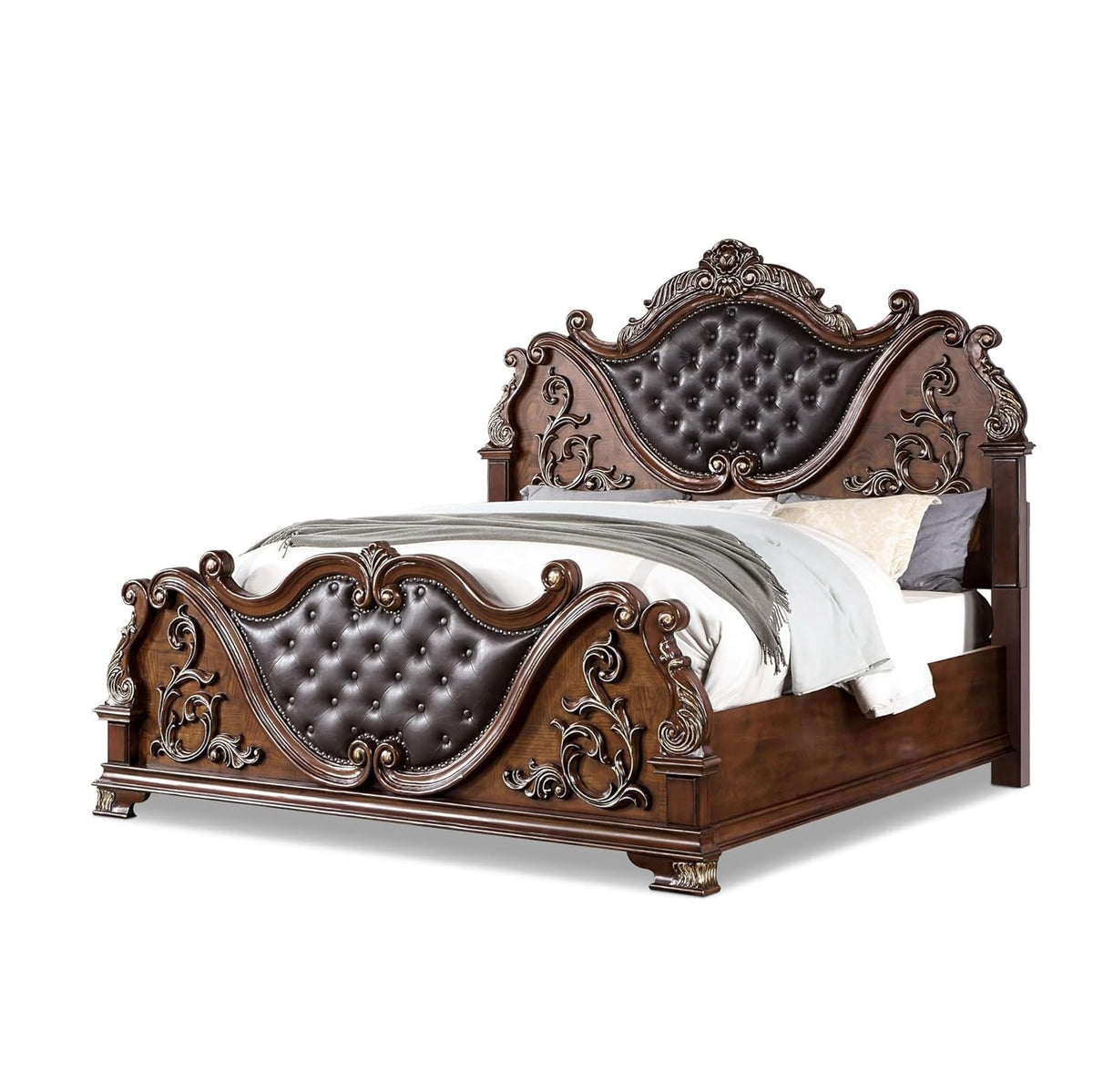 Brown Cherry California King Size Tufted Leatherette Bed Z569028