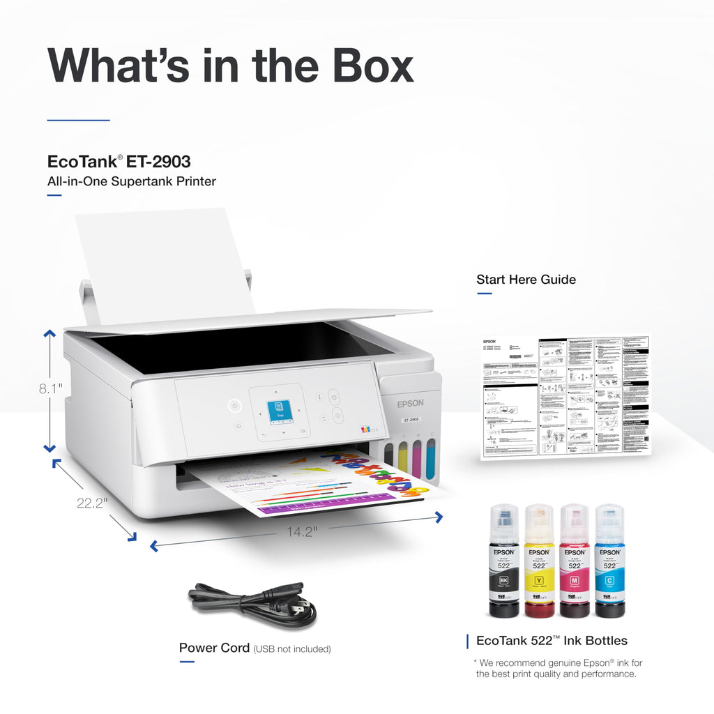 Wireless All-in-One Color Supertank Printer with Refillable Tanks, Scanner, White C783841