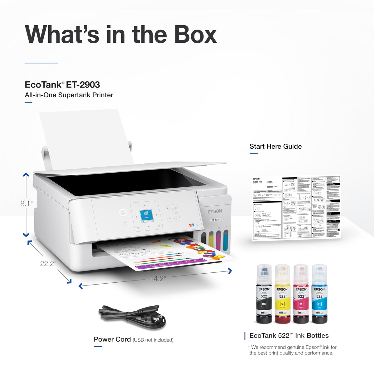 Wireless All-in-One Color Supertank Printer with Refillable Tanks, Scanner, White C783841