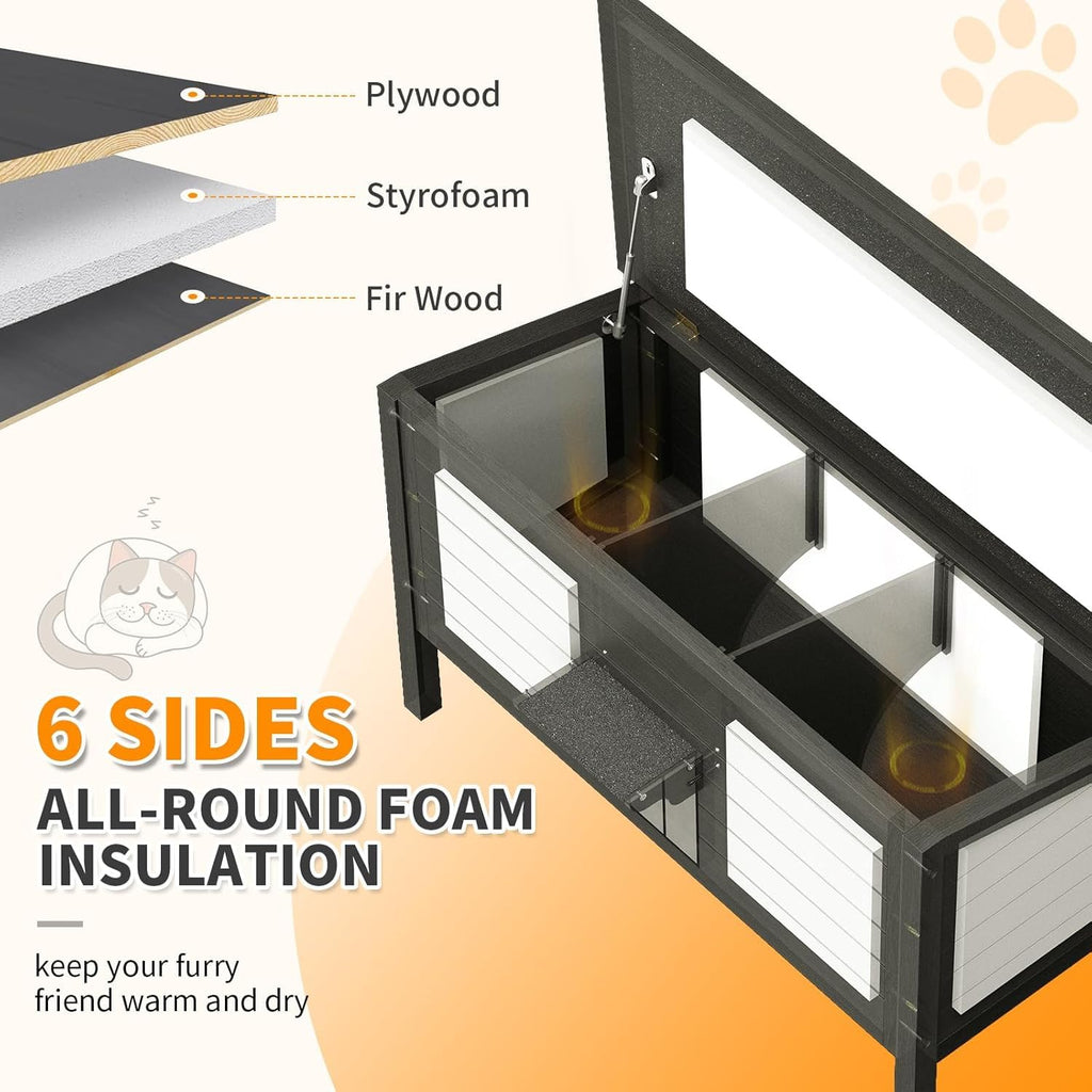 Insulated Weatherproof Wooden Outdoor Cat House Q6012