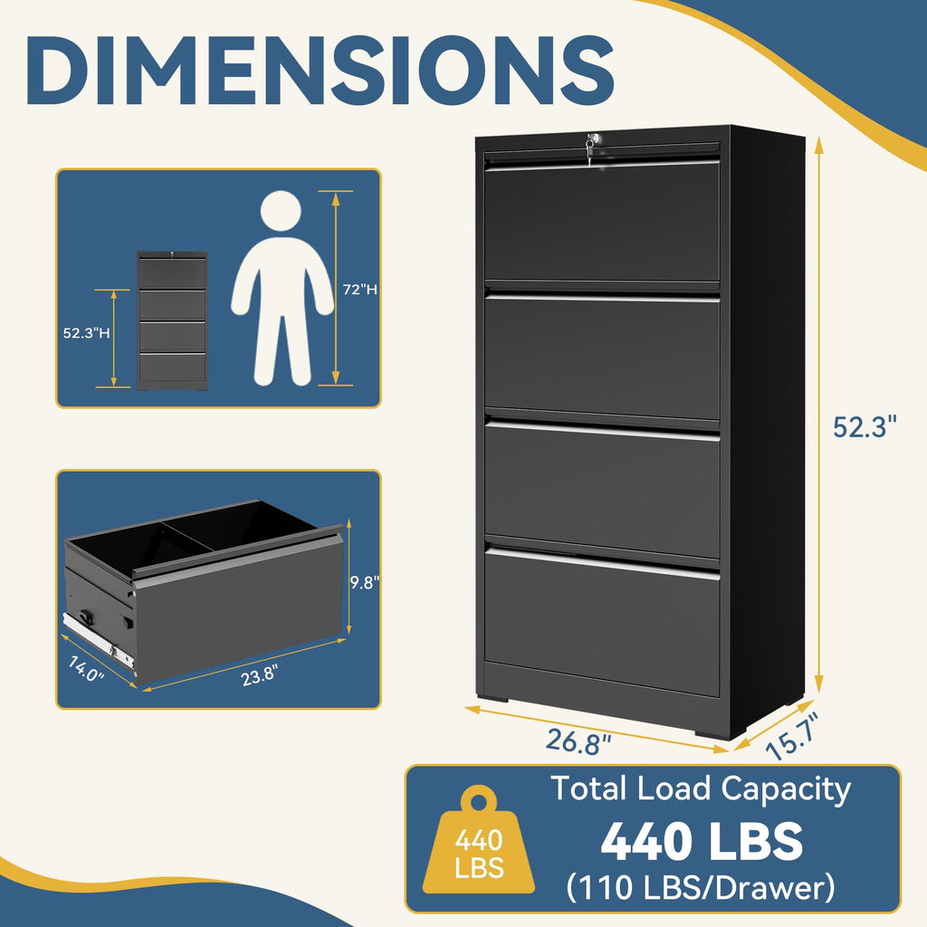 4 Drawer Black Metal File Cabinet with Lock E4568