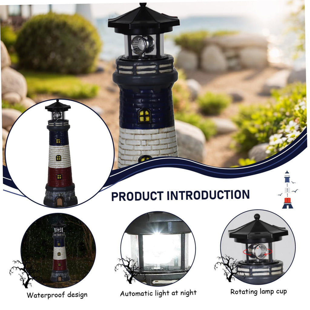 15" Tall Waterproof Resin Lighthouse Lamp with Rotating LED G13451
