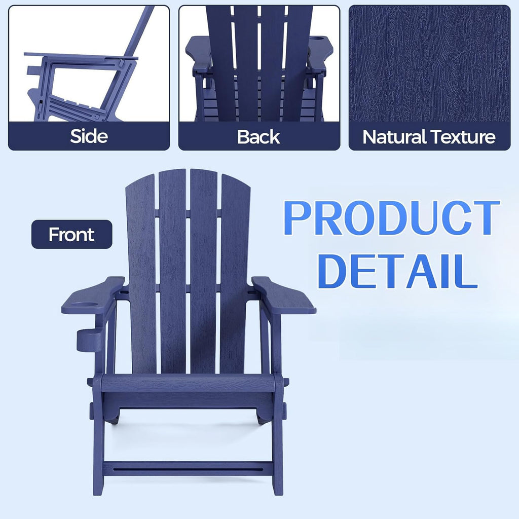 Navy Blue All Weather Plastic Adirondack Chair with Cup Holder Q583
