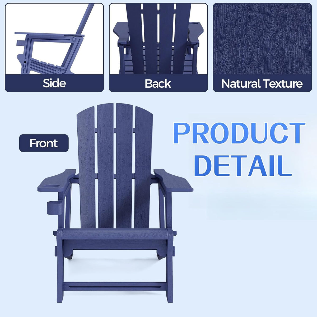 Navy Blue All Weather Plastic Adirondack Chair with Cup Holder Q583
