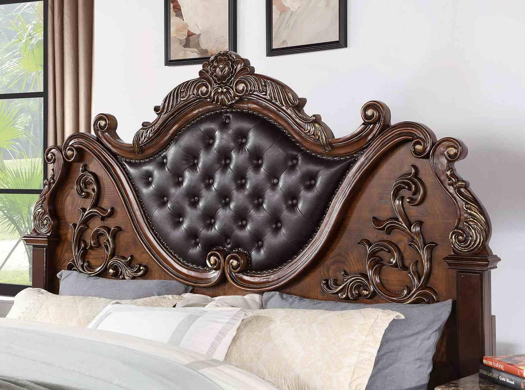 Brown Cherry California King Size Tufted Leatherette Bed Z569028