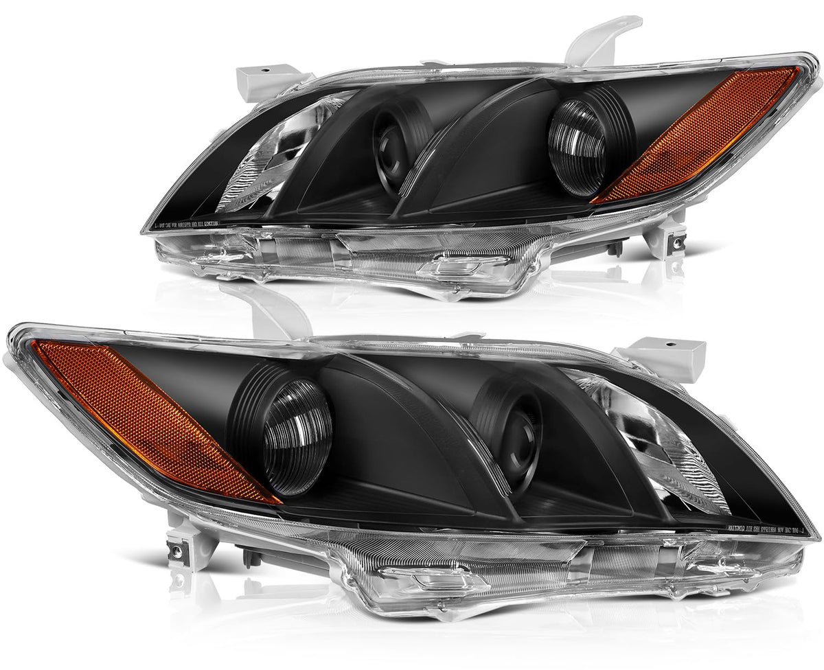 Black Housing Amber Reflector Clear Lens Headlight Assembly Pair J344659