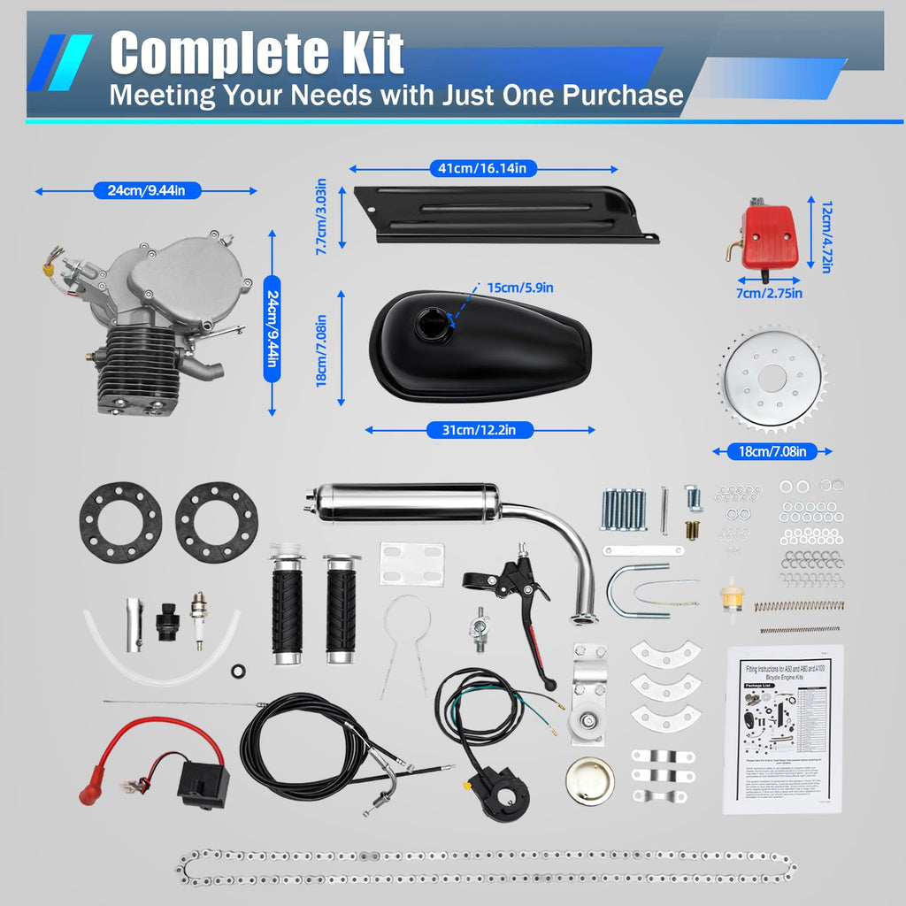 2-Stroke Bicycle Engine Motor Kit with CDI Ignition and 44-Tooth Sprocket A5363