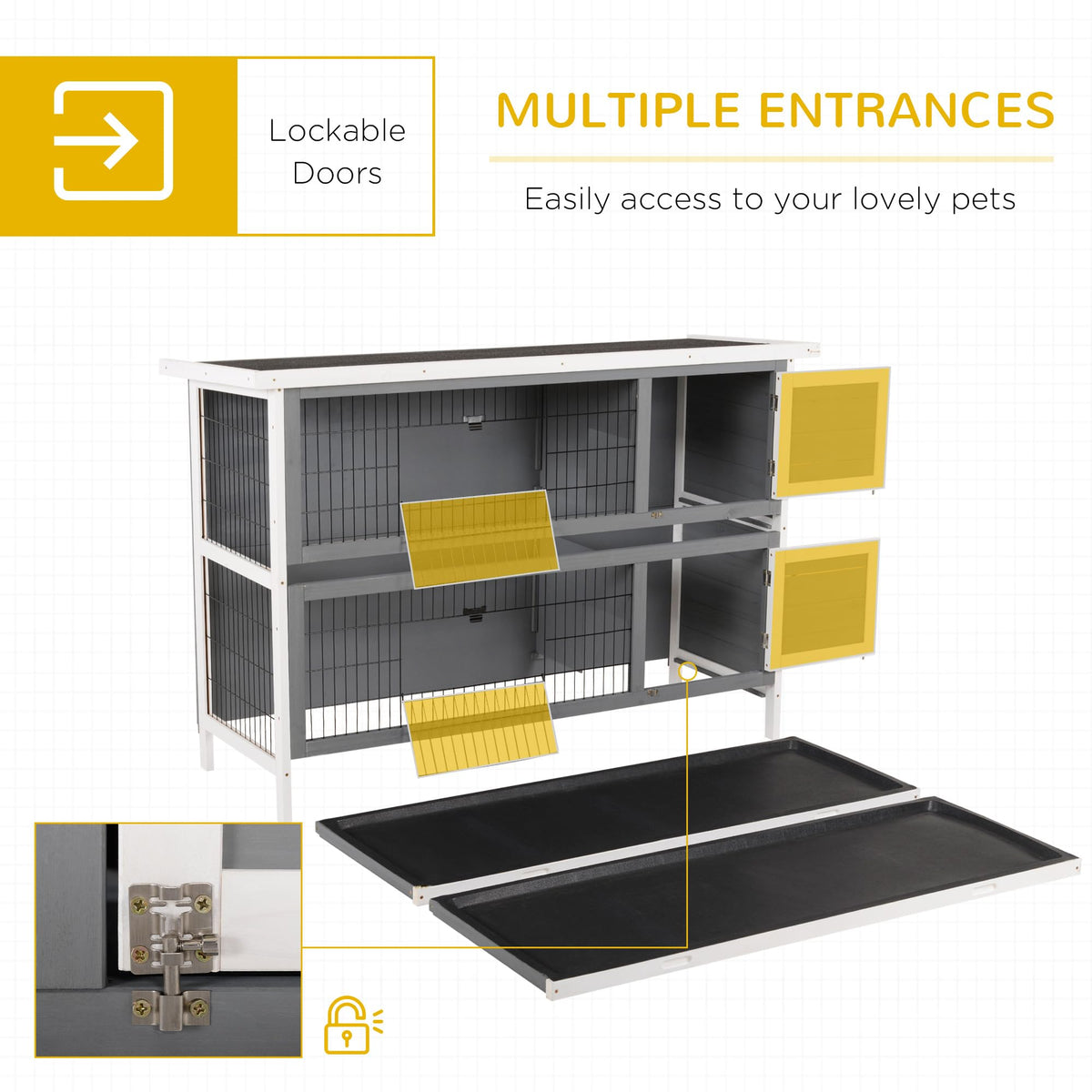 54" 2-Story Wooden Rabbit Hutch with Lockable Doors X98388