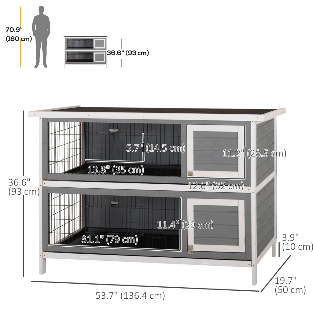 54" 2-Story Wooden Rabbit Hutch with Lockable Doors X98388