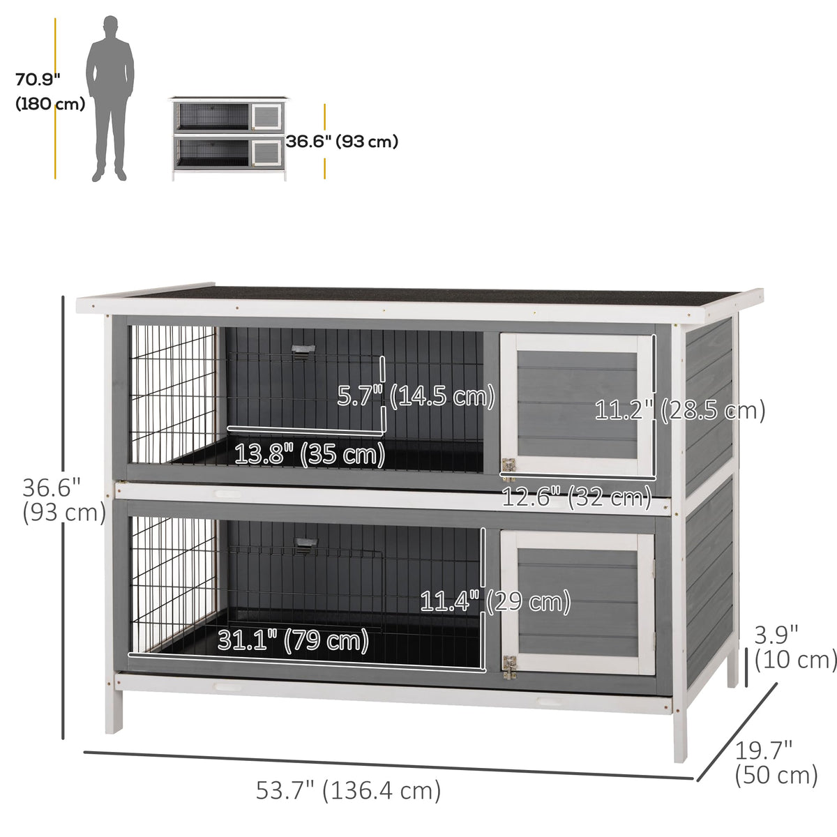 54" 2-Story Wooden Rabbit Hutch with Lockable Doors X98388
