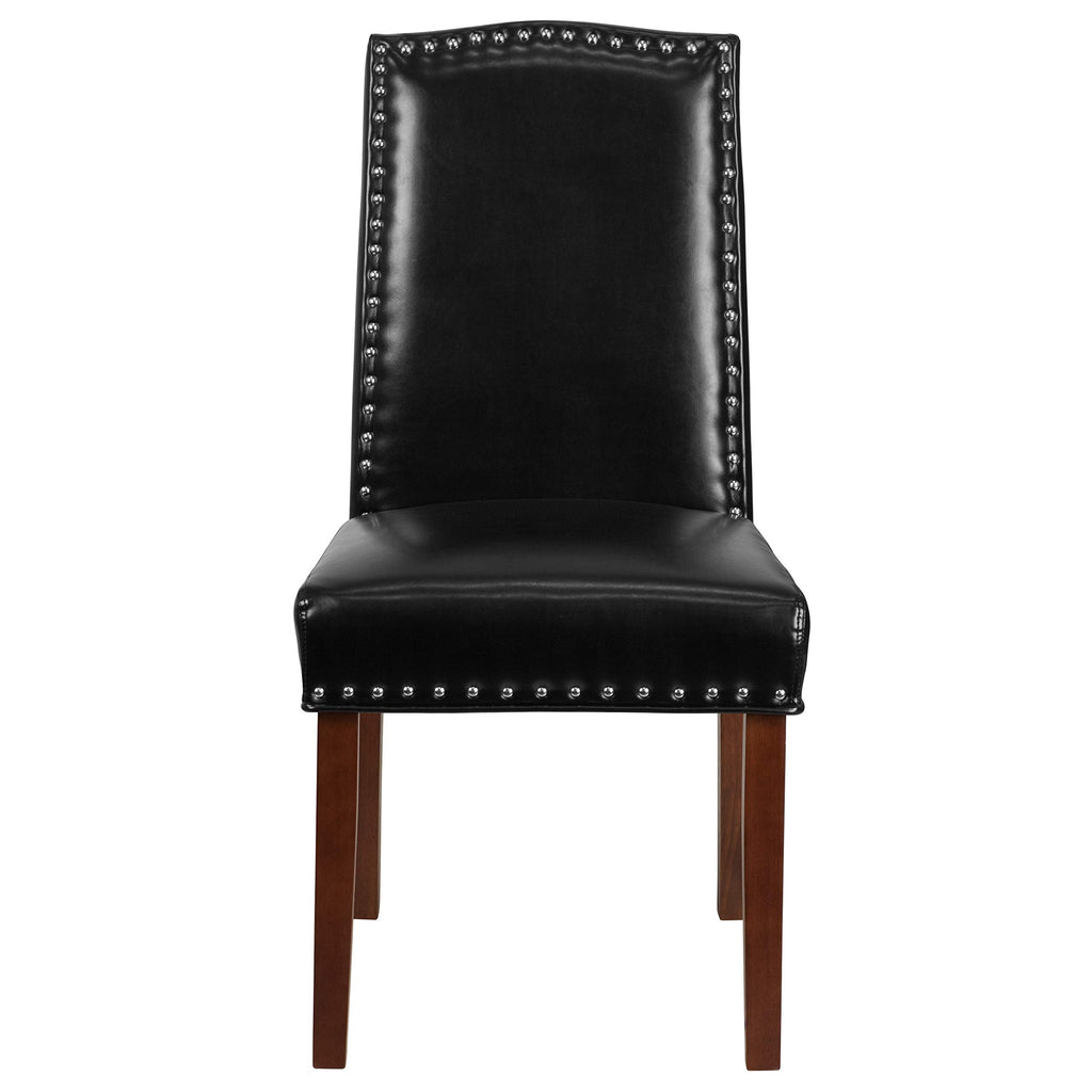 Black LeatherSoft Parsons Chair with Nail Trim B847