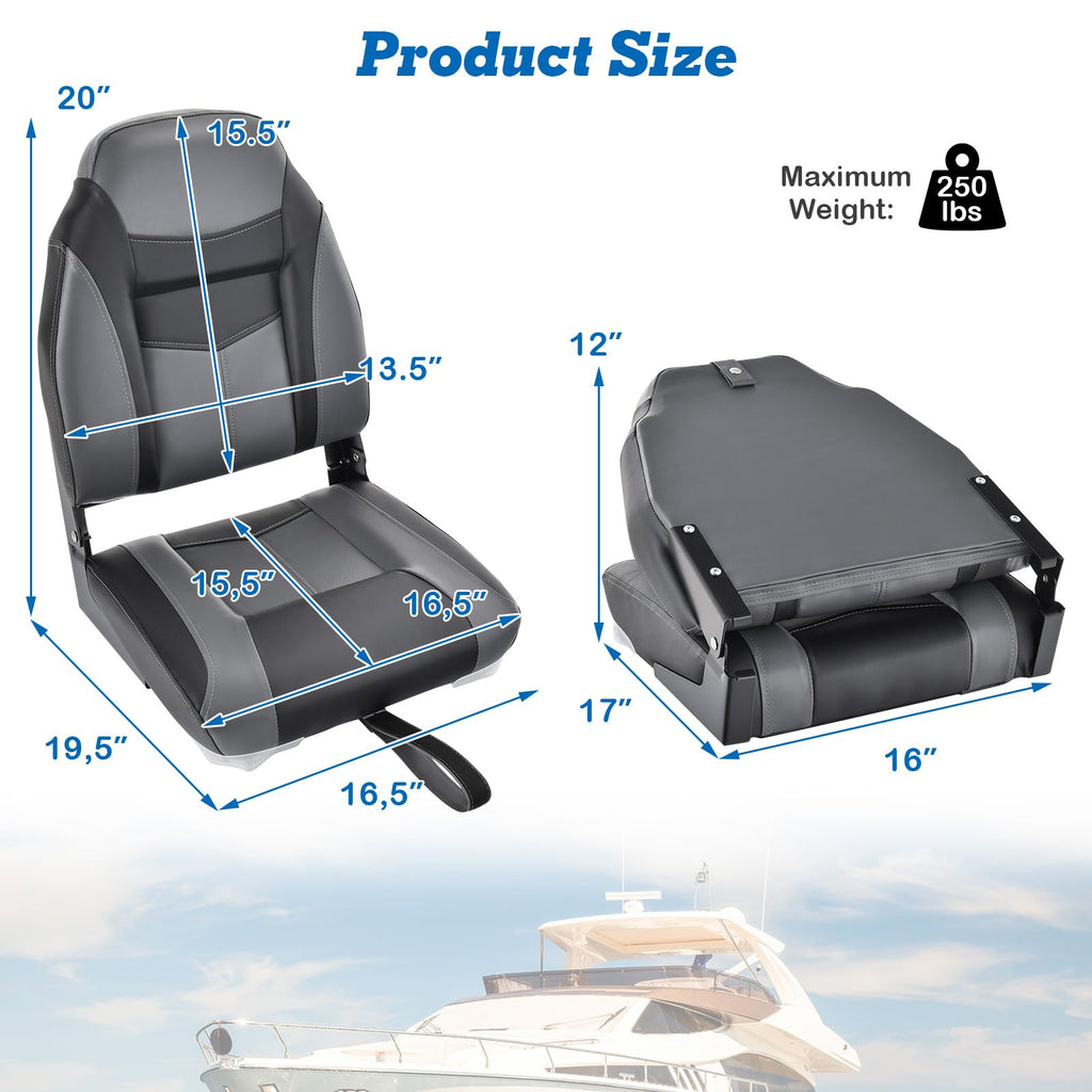 2 Pack Black Grey High Back Folding Boat Seats G737