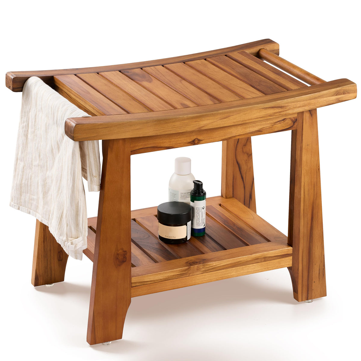 Teak Shower Bench with Shelf M940478