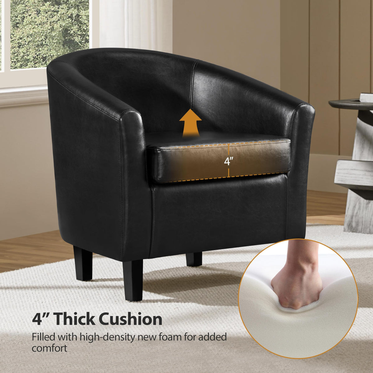 Black Faux Leather Barrel Accent Chairs A8782