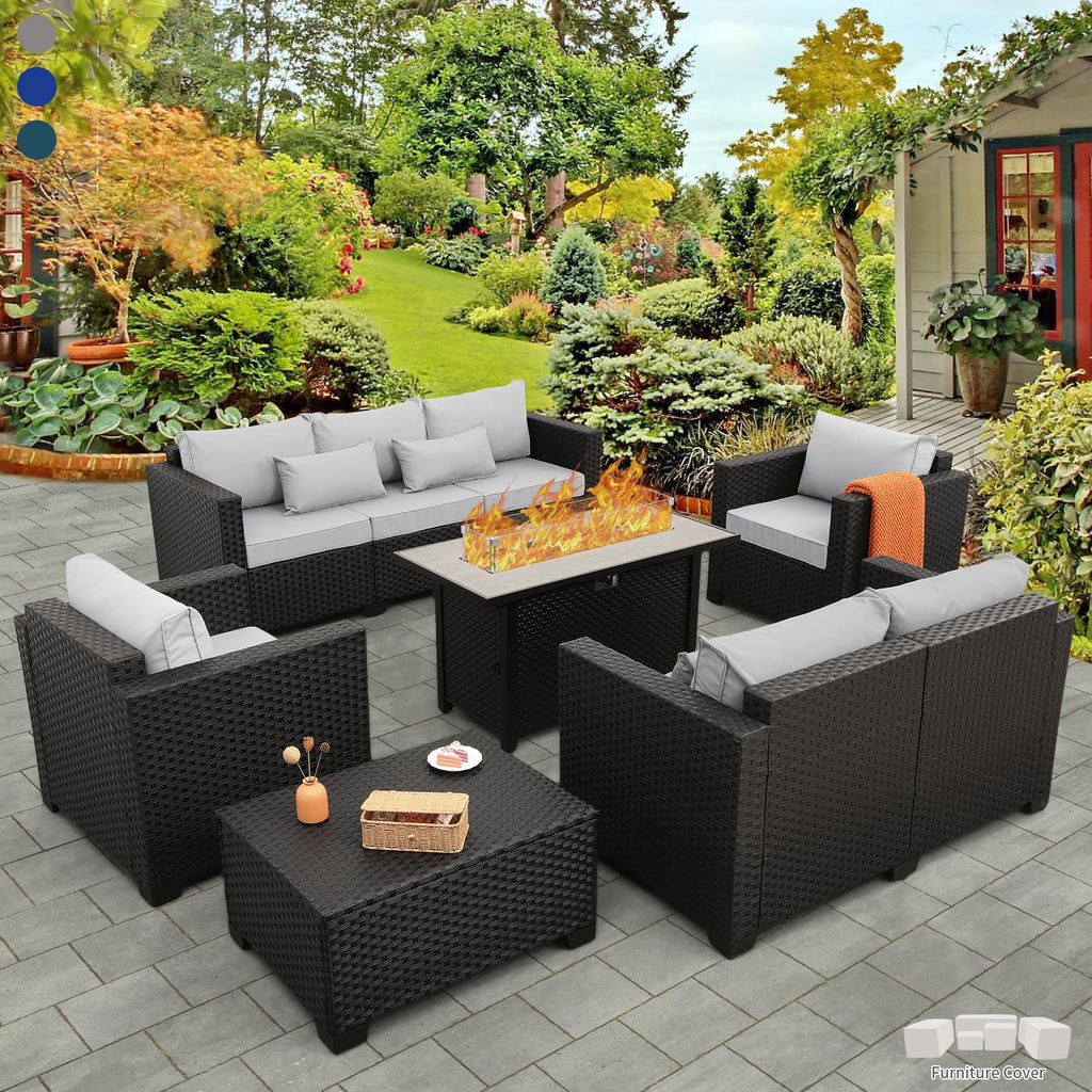 6 Pcs Outdoor Furniture Set with Fire Pit Table and Cushions W7268