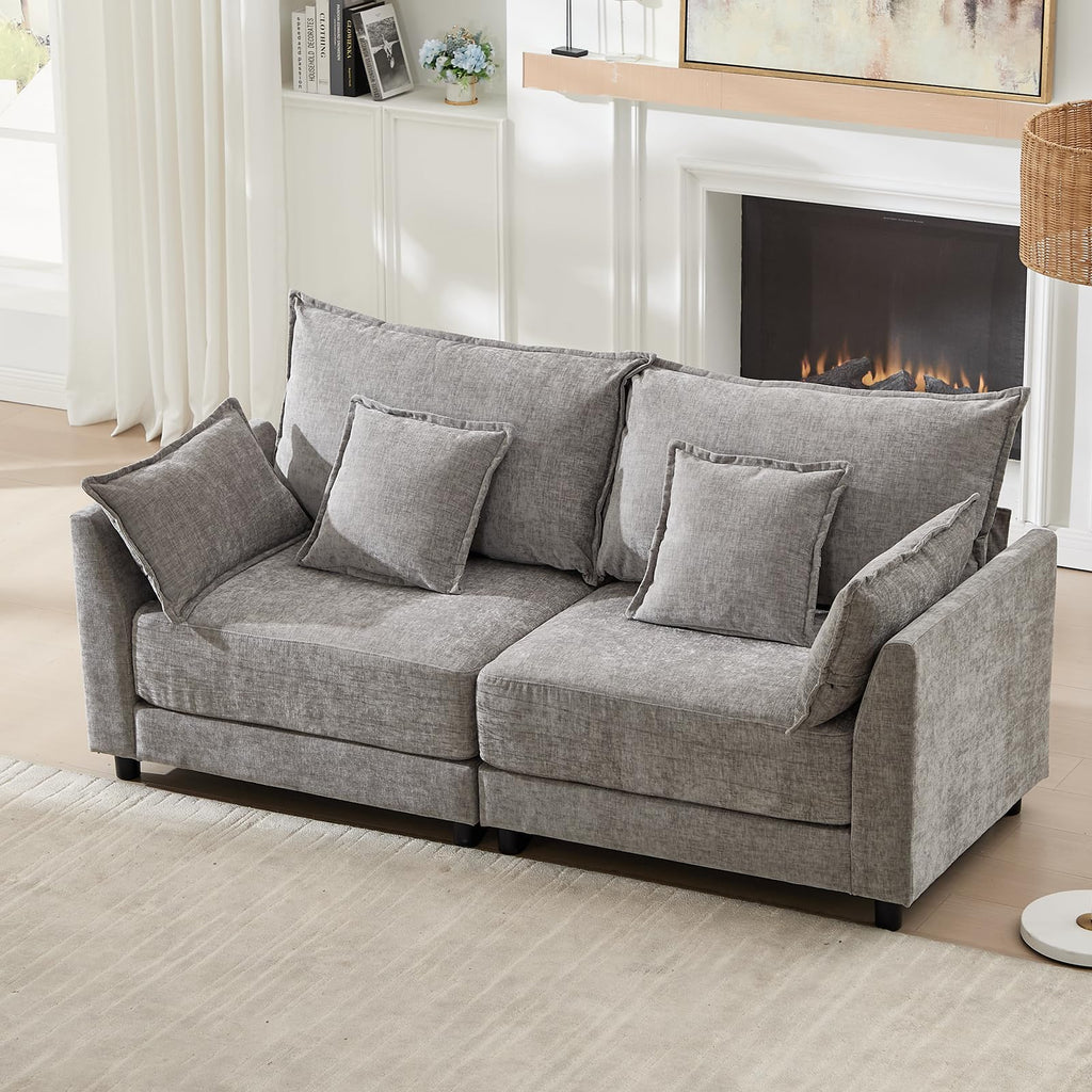Light Gray Chenille 2 Seater Sofa with Pillows G683631