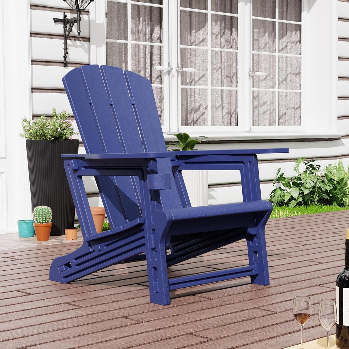 Navy Blue All Weather Plastic Adirondack Chair with Cup Holder Q583