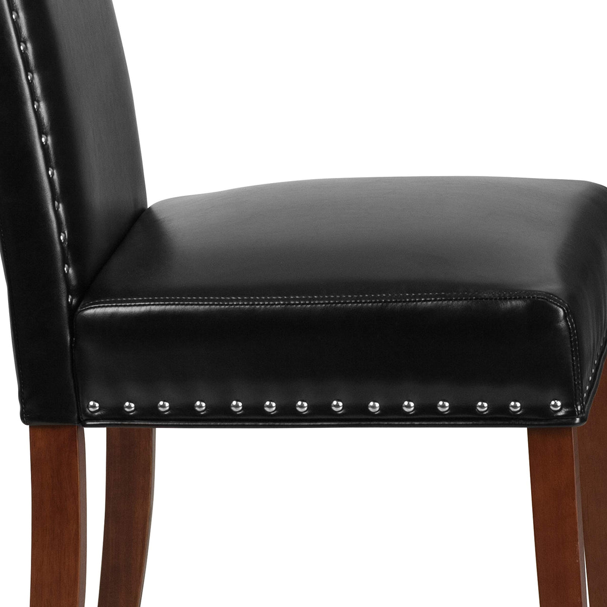 Black LeatherSoft Parsons Chair with Nail Trim B847