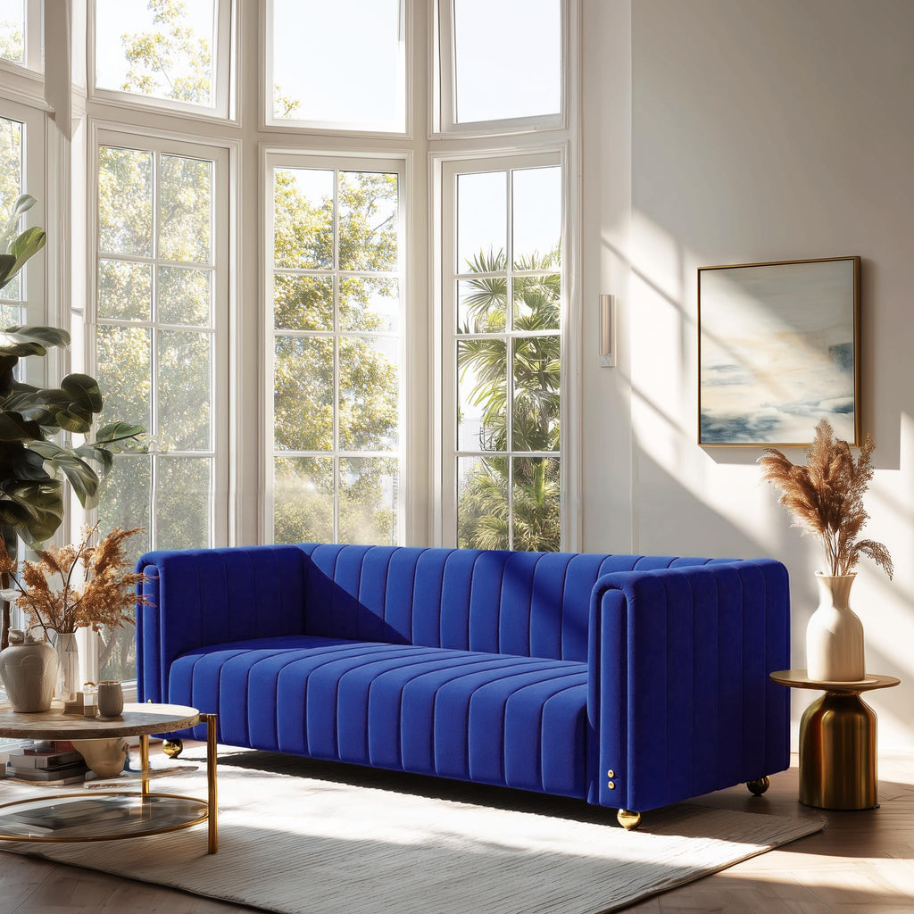 Blue Tufted Velvet Sofa with Metal Legs R6358