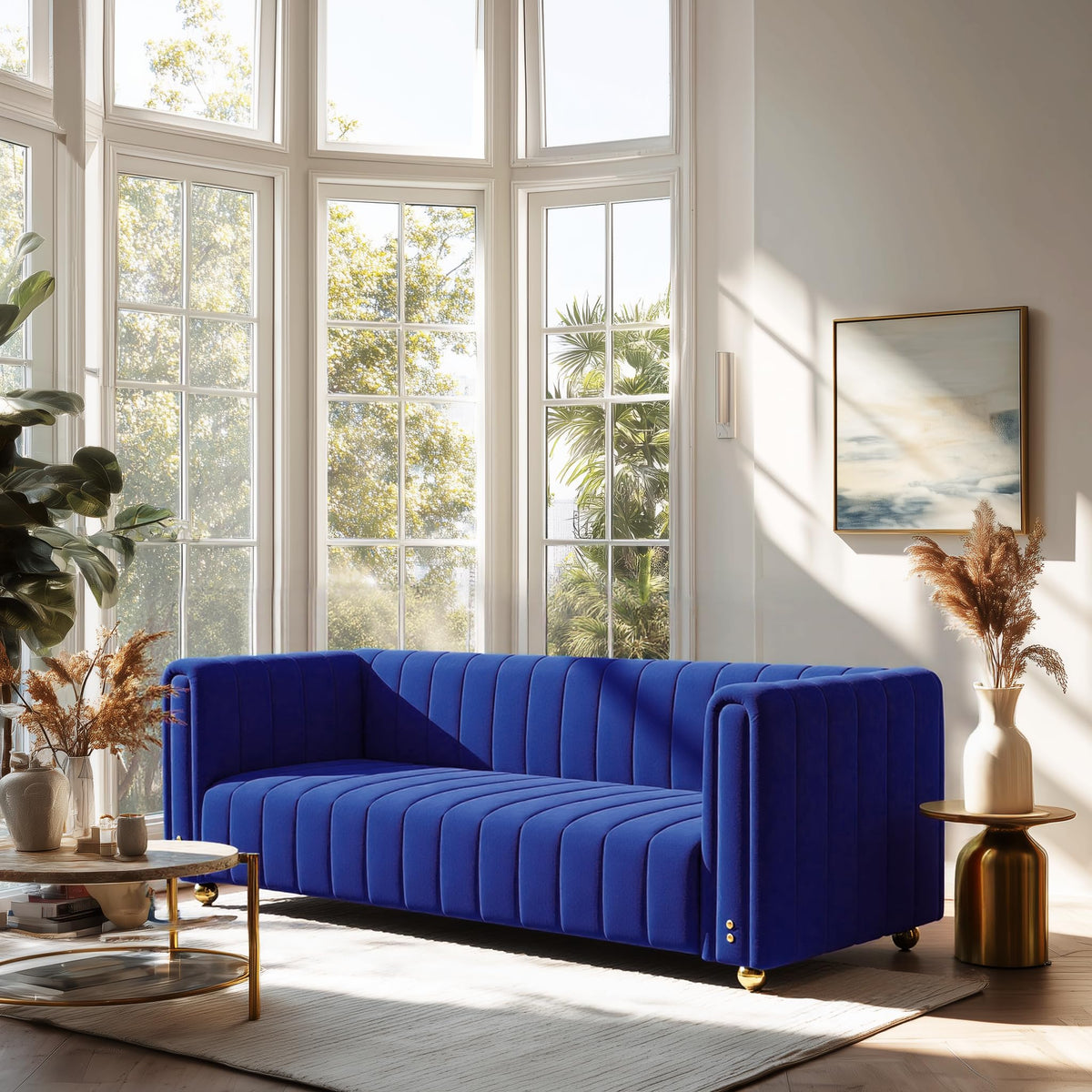 Blue Tufted Velvet Sofa with Metal Legs R6358