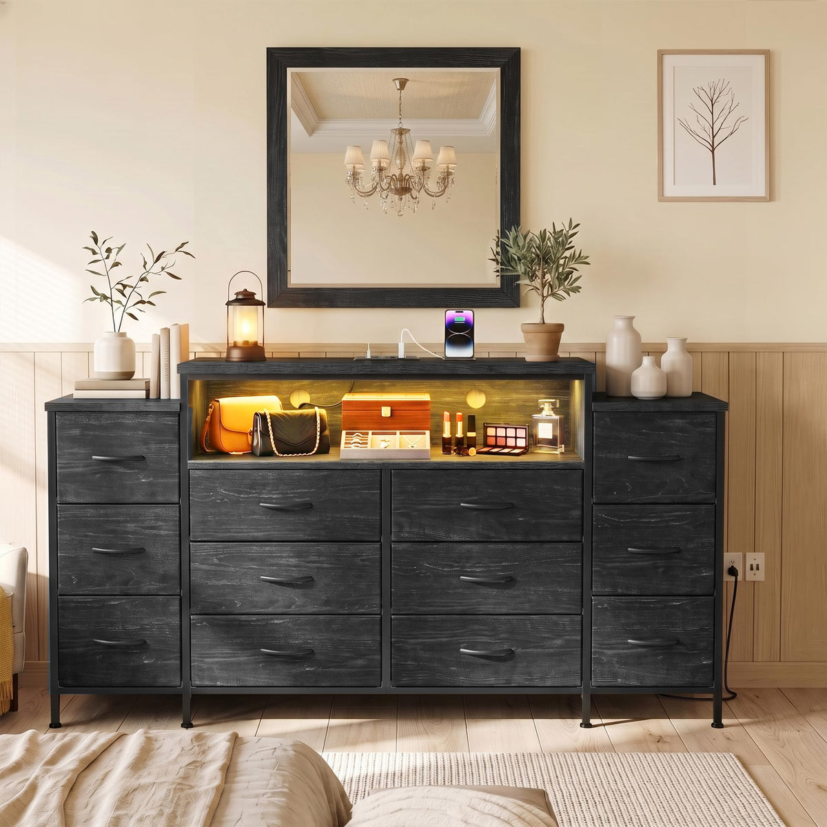 12 Drawer Dresser with LED Lights and Charging J707603