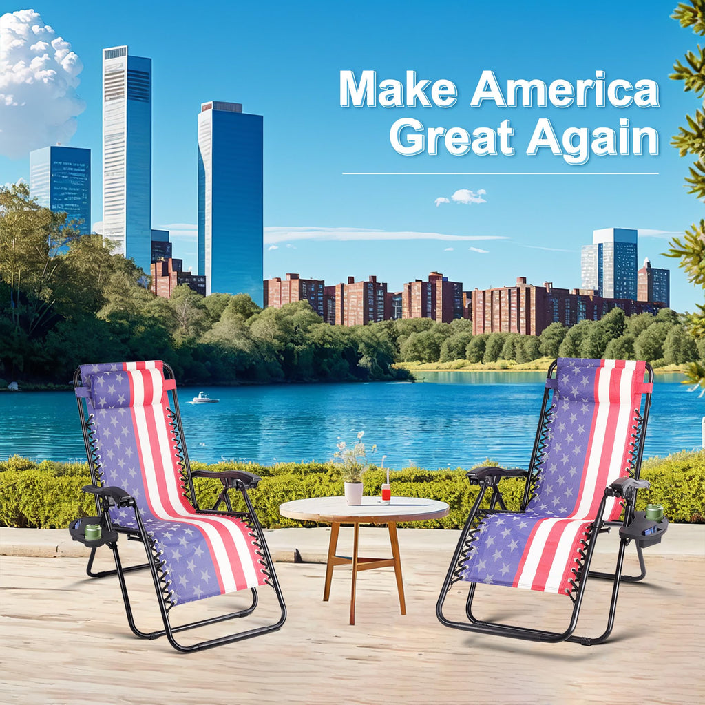 Set of 2 Adjustable Steel Mesh Zero Gravity Lounge Chairs with Pillows & Cup Holder Trays T19289