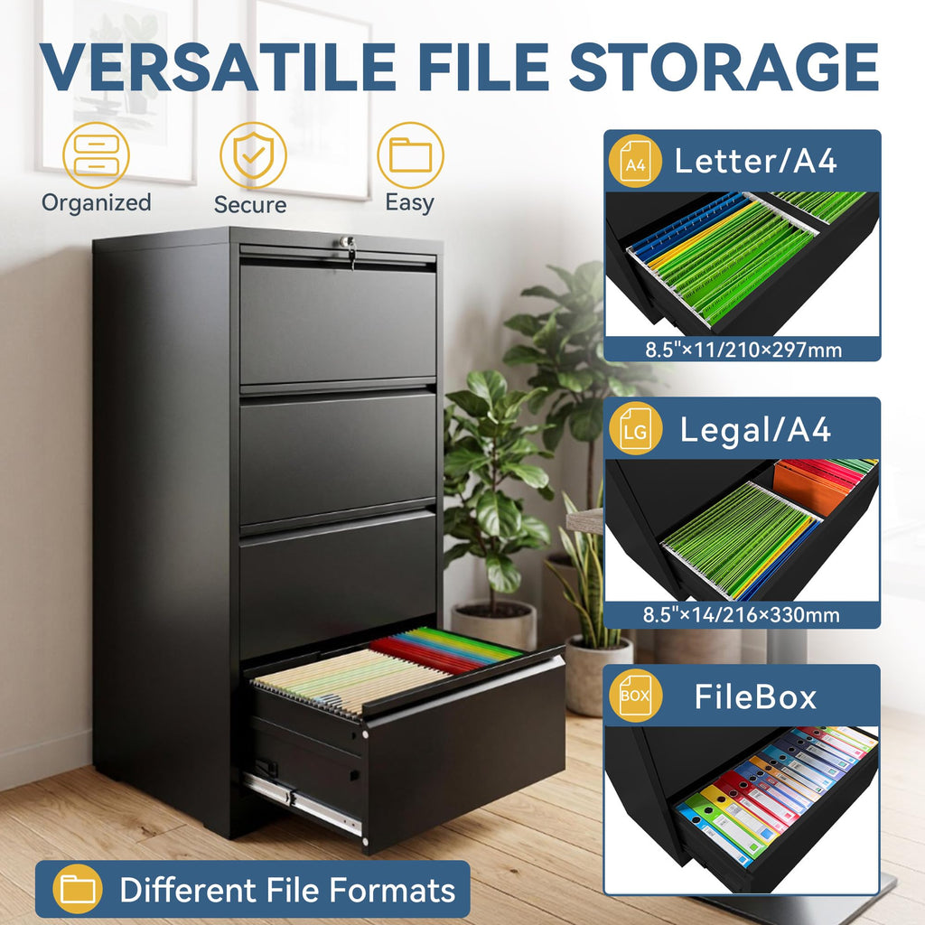 4 Drawer Black Metal File Cabinet with Lock E4568