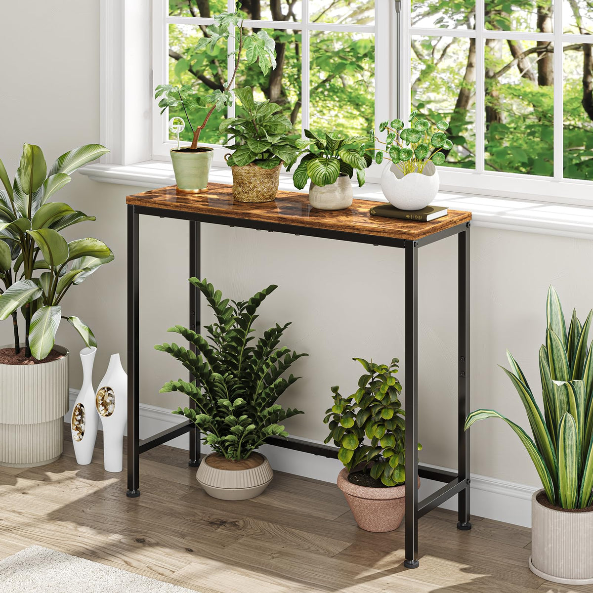 Narrow Side Table, 29.8" Console Table, Rustic Brown H657310