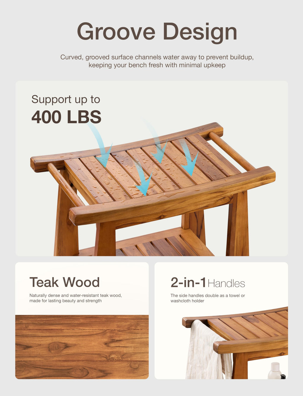 Teak Shower Bench with Shelf M940478