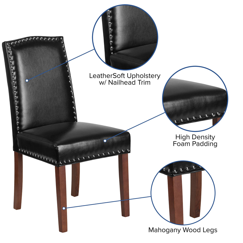 Black LeatherSoft Parsons Chair with Nail Trim B847