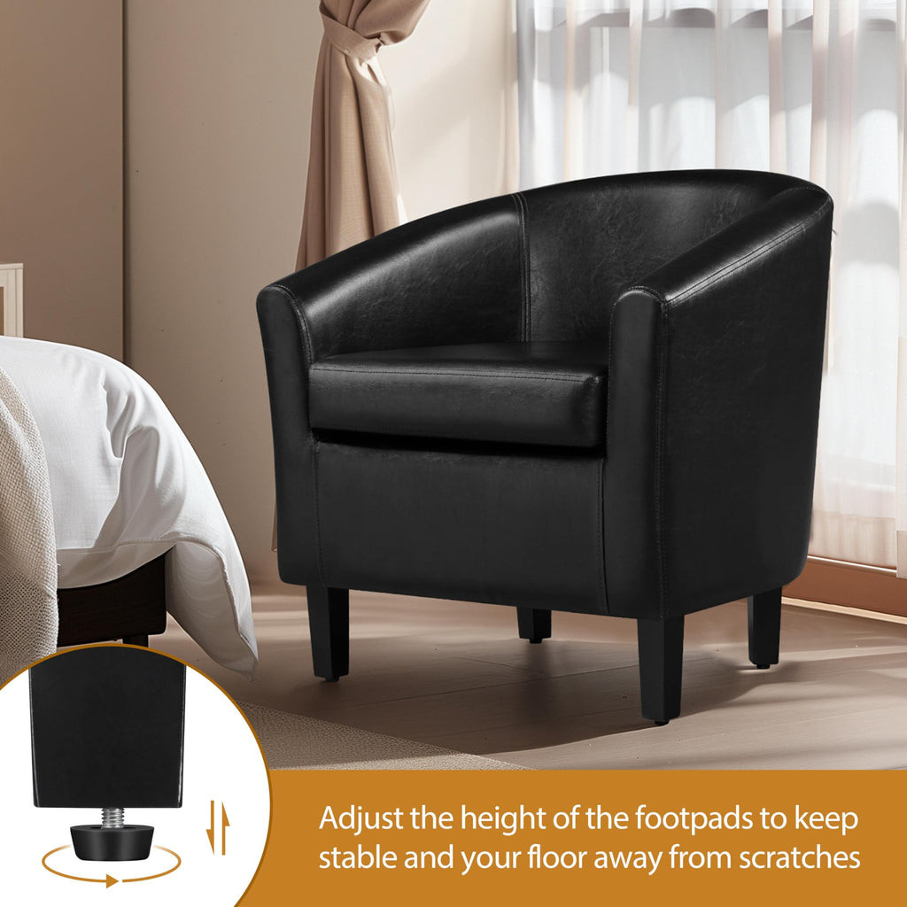 Black Faux Leather Barrel Accent Chairs A8782