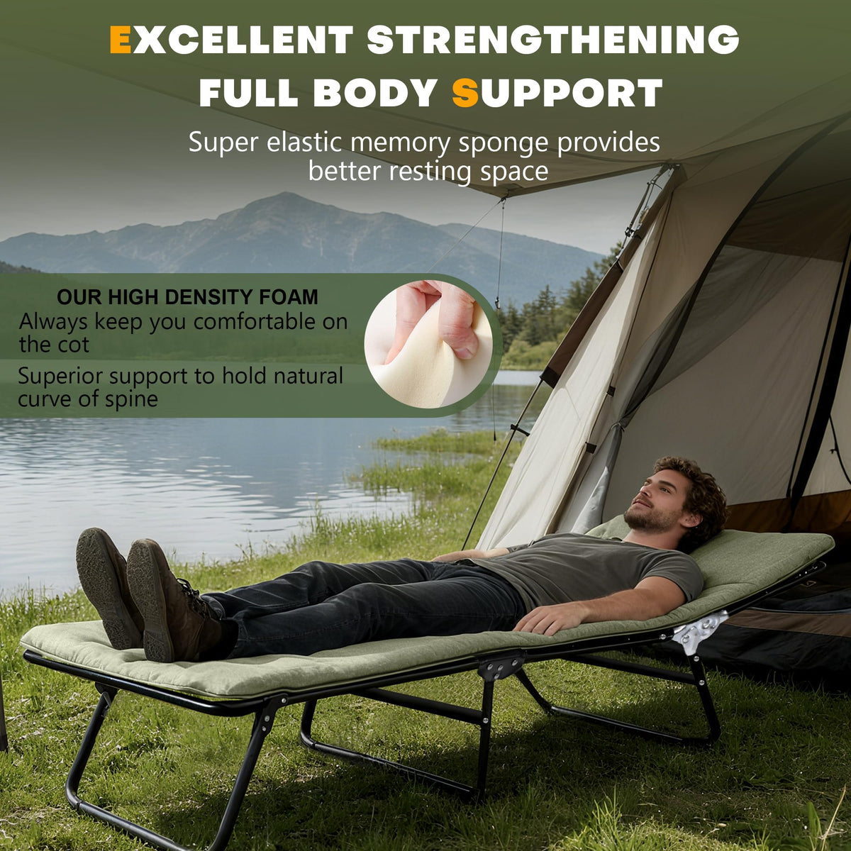 Camping Cot with Mattress Portable Folding Double Layer 1200D O78713
