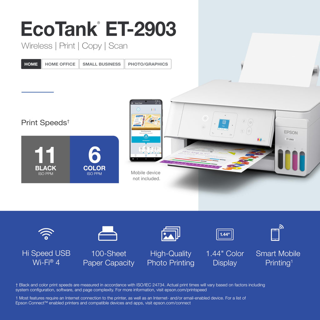 Wireless All-in-One Color Supertank Printer with Refillable Tanks, Scanner, White C783841
