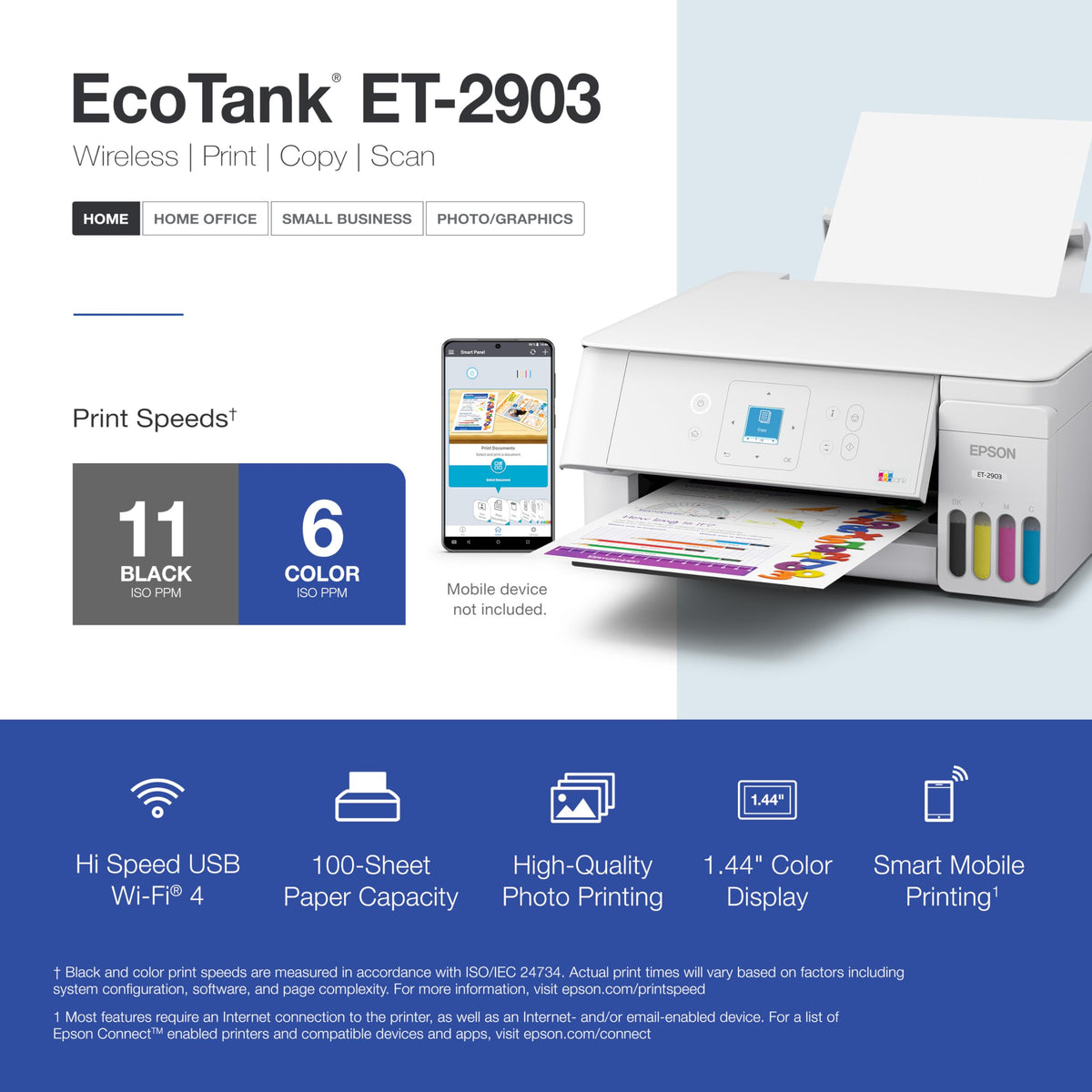 Wireless All-in-One Color Supertank Printer with Refillable Tanks, Scanner, White C783841