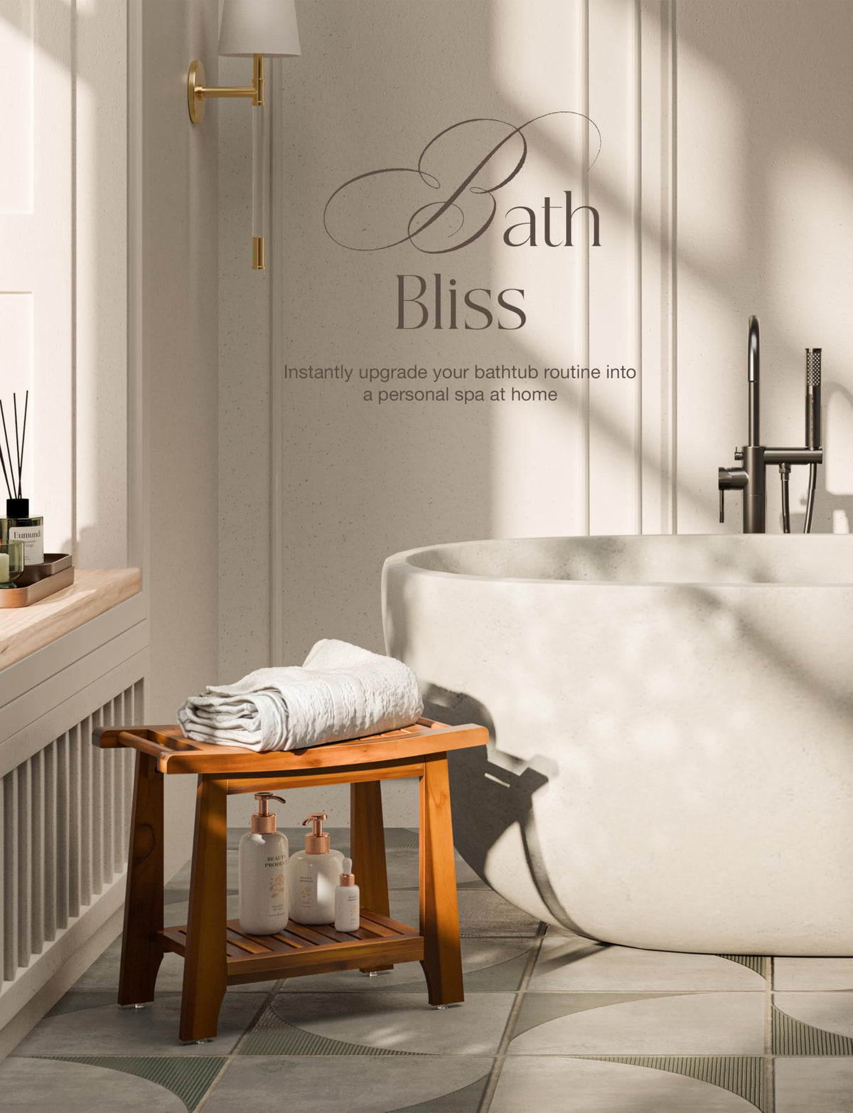 Teak Shower Bench with Shelf M940478
