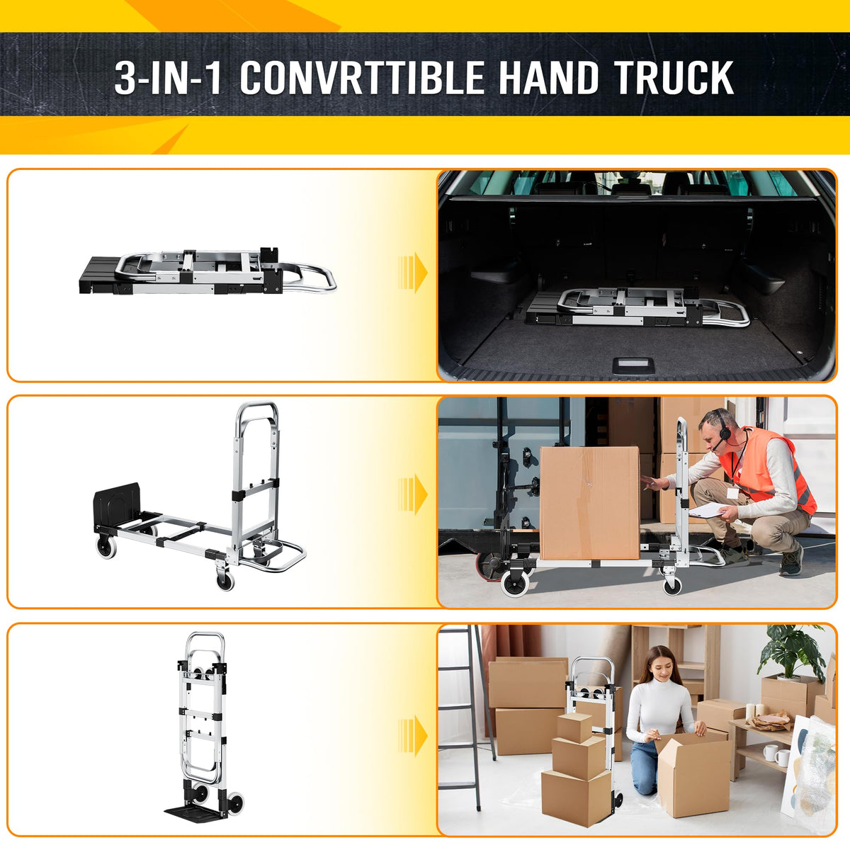 600lbs 3 in 1 Folding Hand Truck Dolly T9801