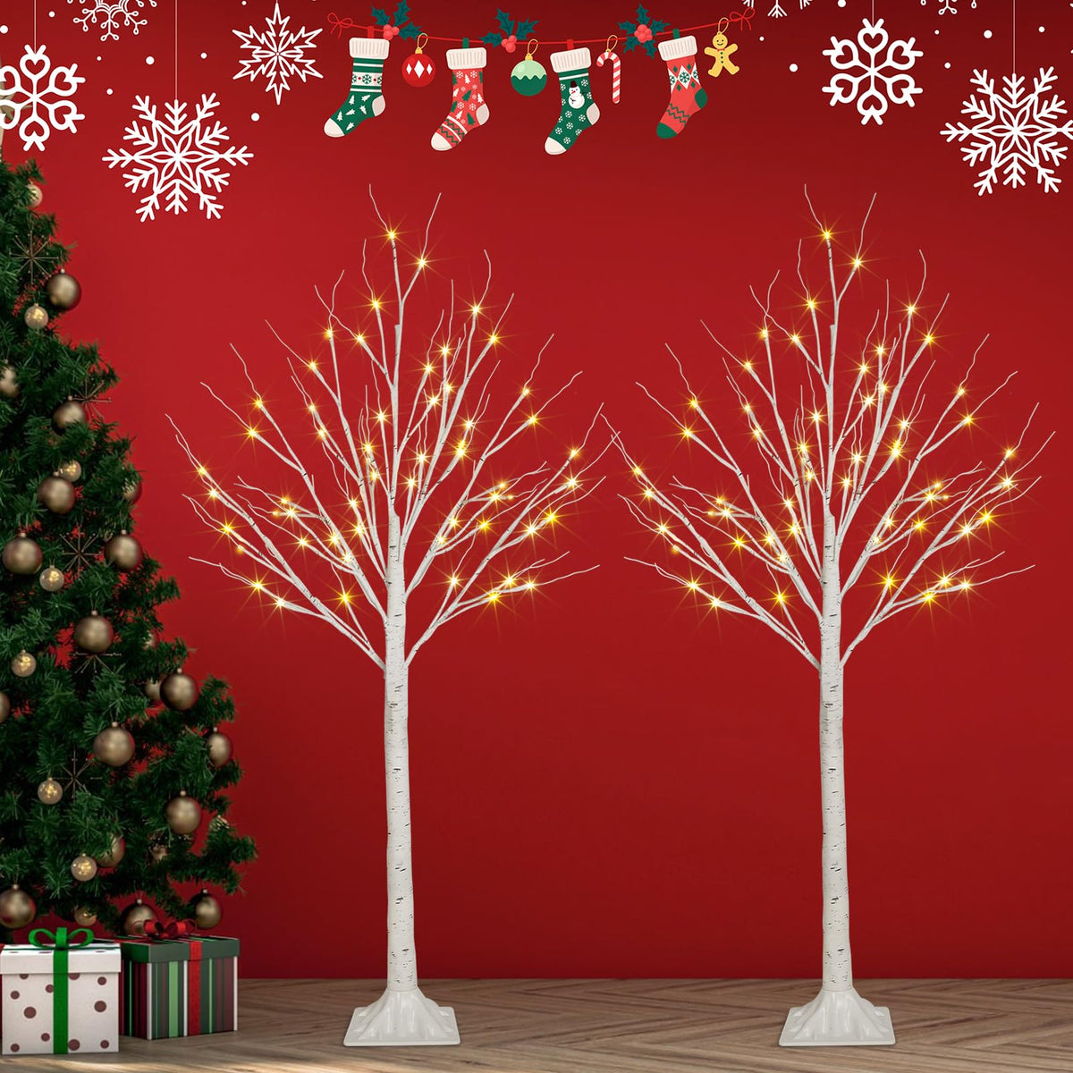 2 Pack 4FT Lighted Birch Trees N597
