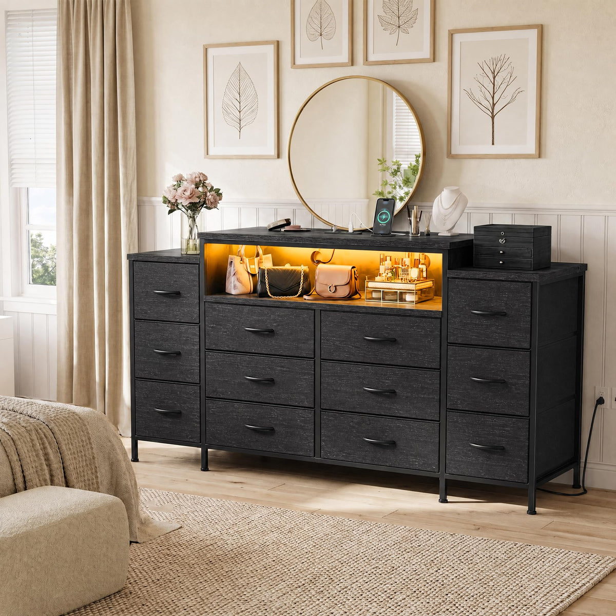 12 Drawer Dresser with LED Lights and Charging J707603