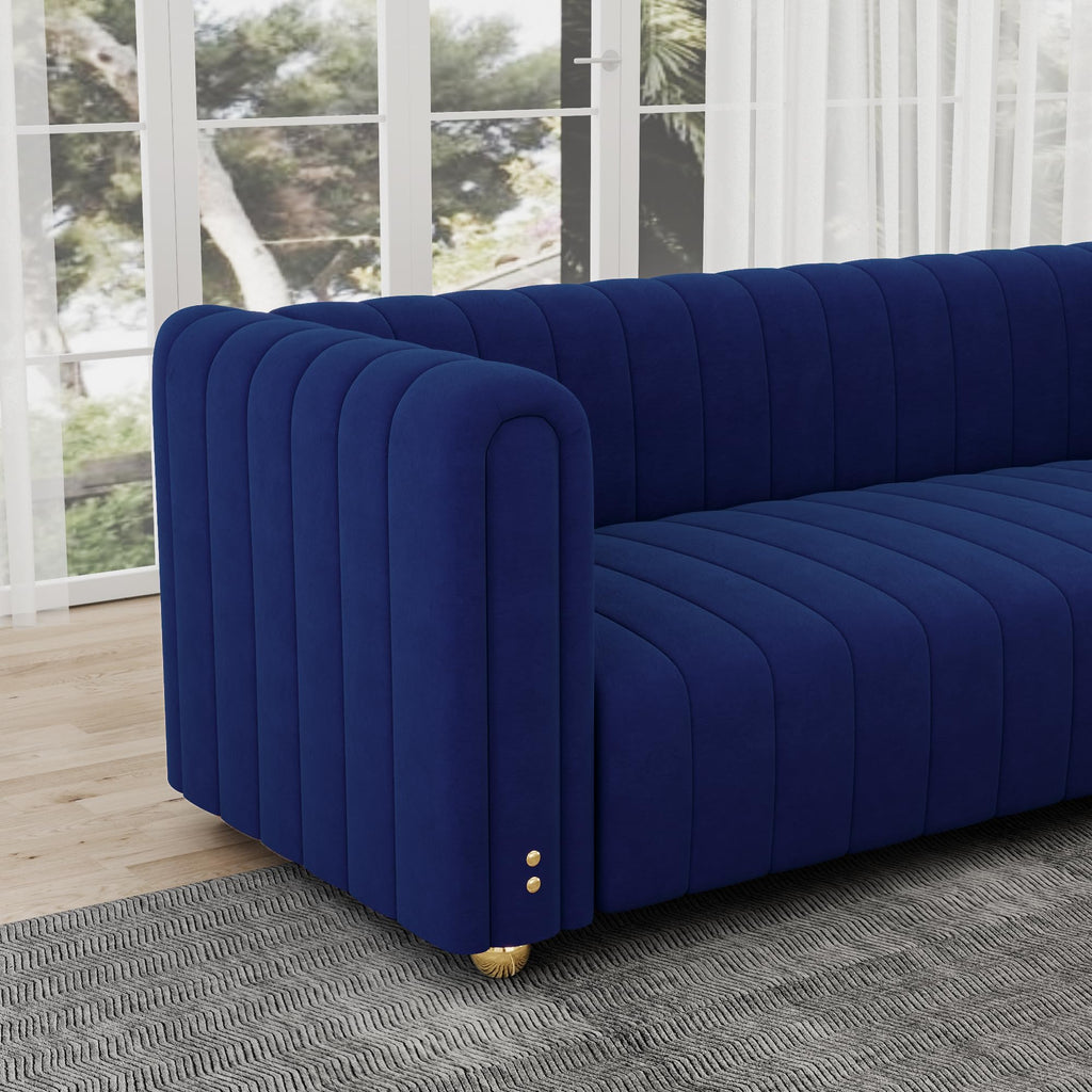 Blue Tufted Velvet Sofa with Metal Legs R6358