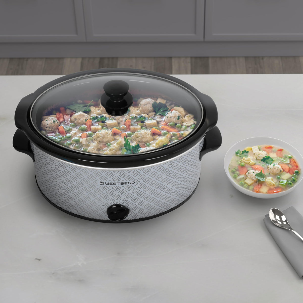 6-Quart Slow Cooker with Ceramic Crockpot and Glass Lid S1754