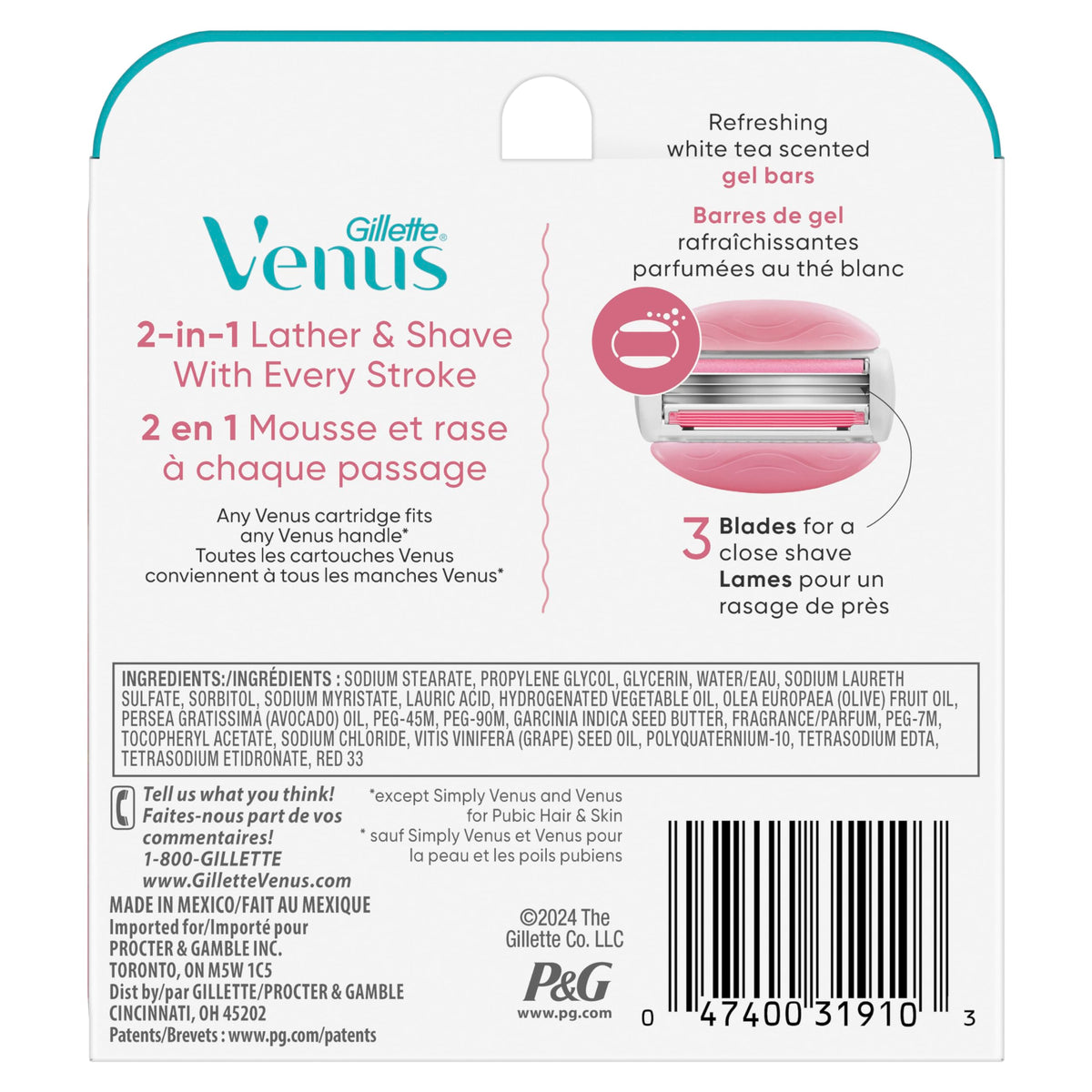 White Tea 3-Blade Razor Refills, 6 Count M3693