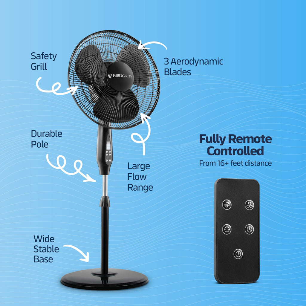 16 Inch Oscillating Pedestal Fan with Remote Control, 3 Speed, Adjustable Height Y15707