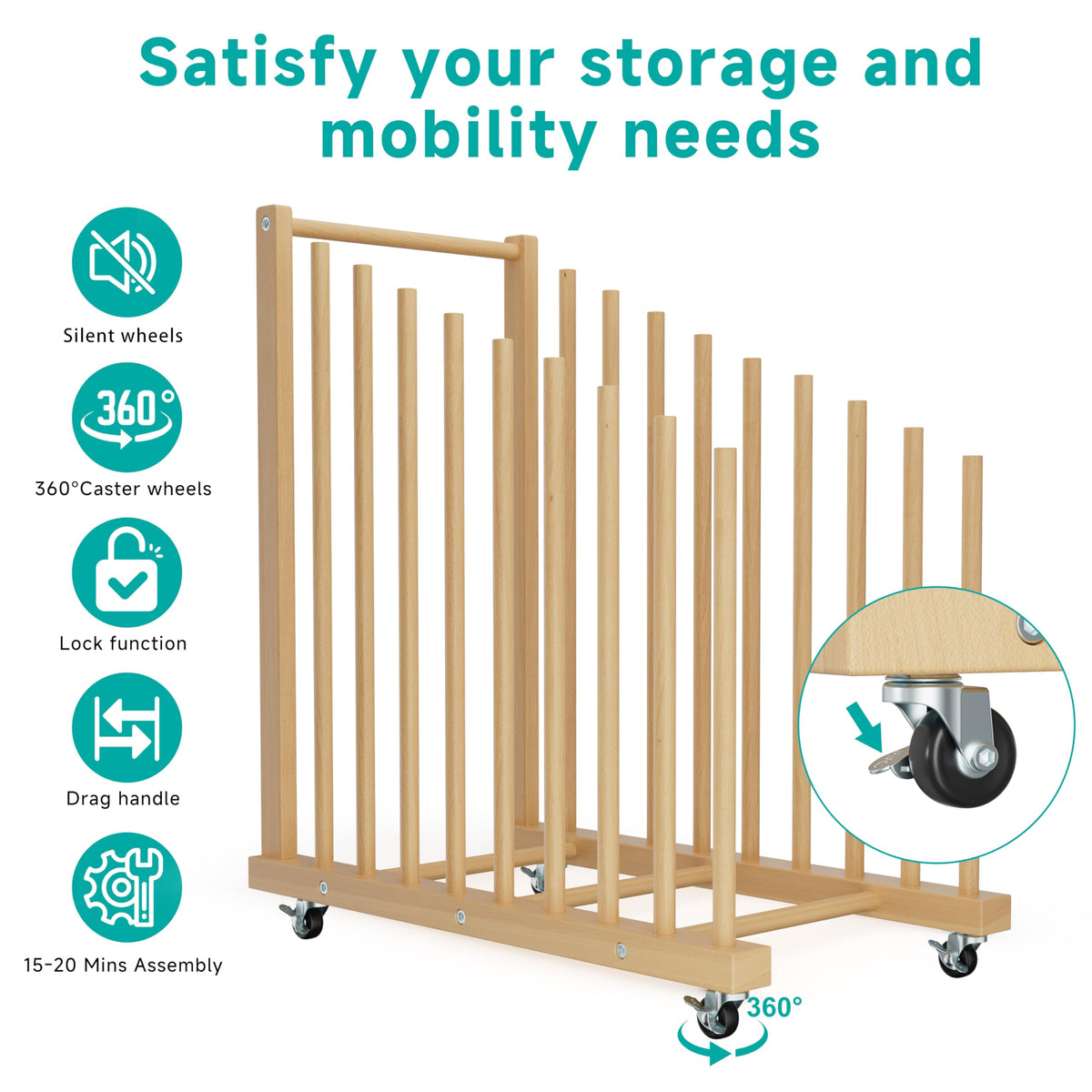 Art Canvas Storage Rack with Wheels and Handle R11689