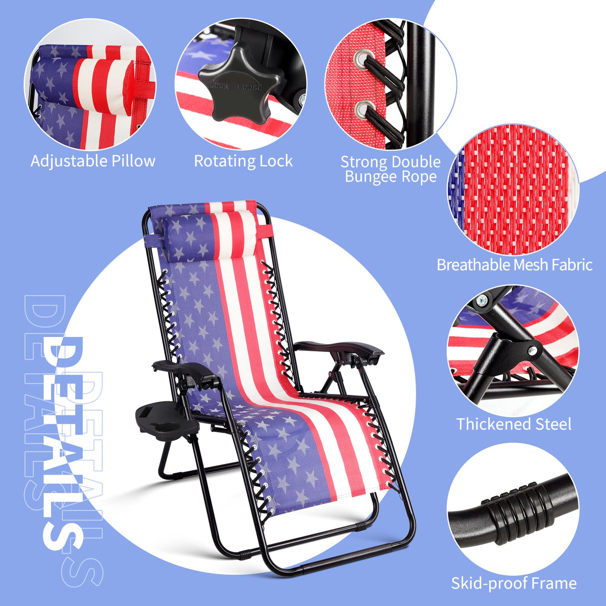 Set of 2 Adjustable Steel Mesh Zero Gravity Lounge Chairs with Pillows & Cup Holder Trays T19289