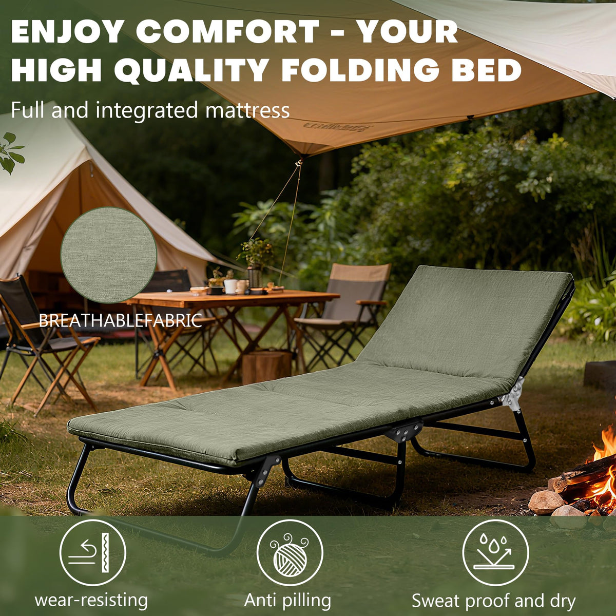 Camping Cot with Mattress Portable Folding Double Layer 1200D O78713