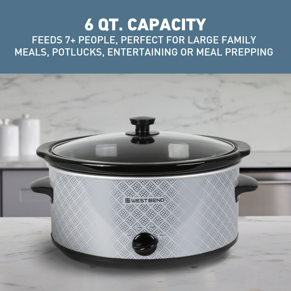 6-Quart Slow Cooker with Ceramic Crockpot and Glass Lid S1754