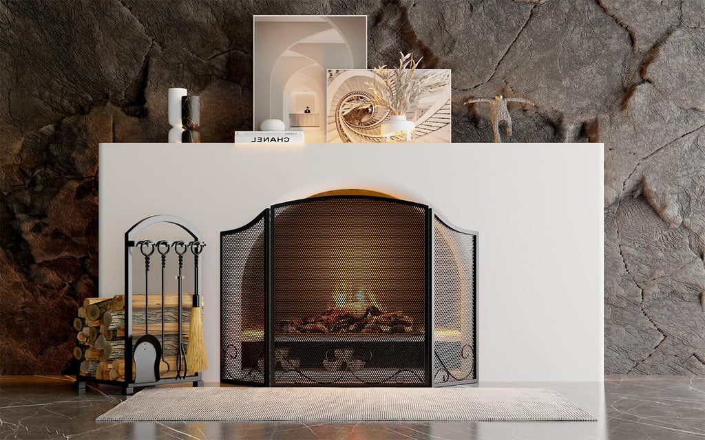 Black Wrought Iron Fireplace Screen J11527